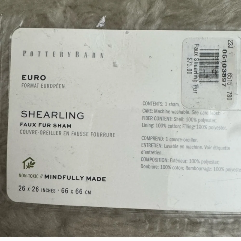 Pottery Barn Set of Two Luxe Faux Fur Euro Shams. NWT.